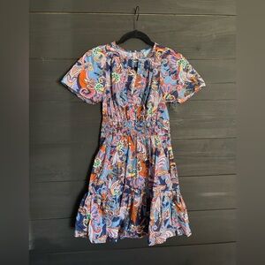 Anthropologie Somerset Mini Dress in Multicolor Paisley (Blue, Pink, Orange) XXS
